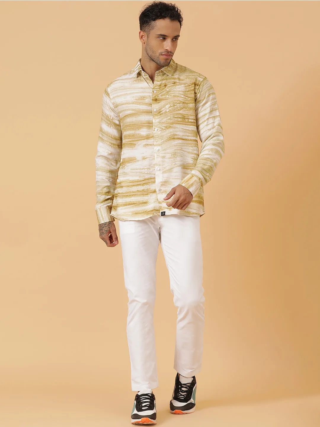 Horizontal Striped Tie Dye Slim Fit Unisex Rayon Shirt