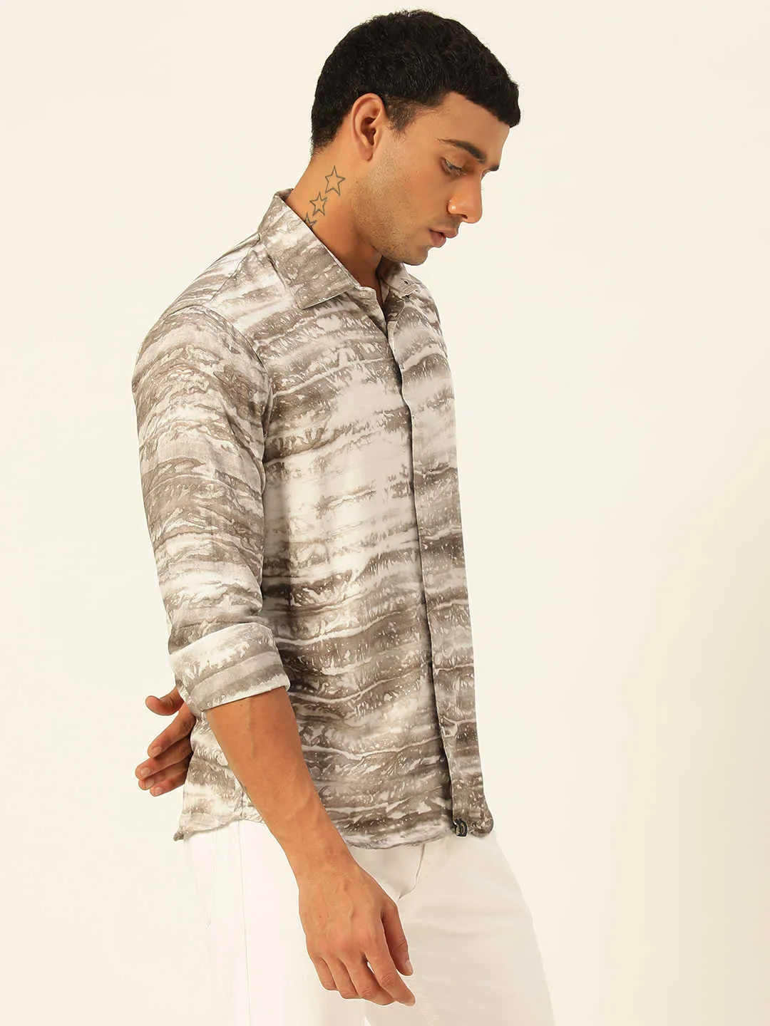 Horizontal Striped Tie Dye Slim Fit Unisex Rayon Shirt