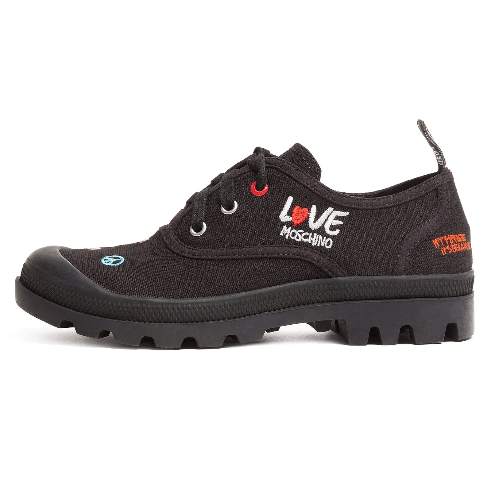 Love Moschino Black Lug Sole Embroidered Sneakers