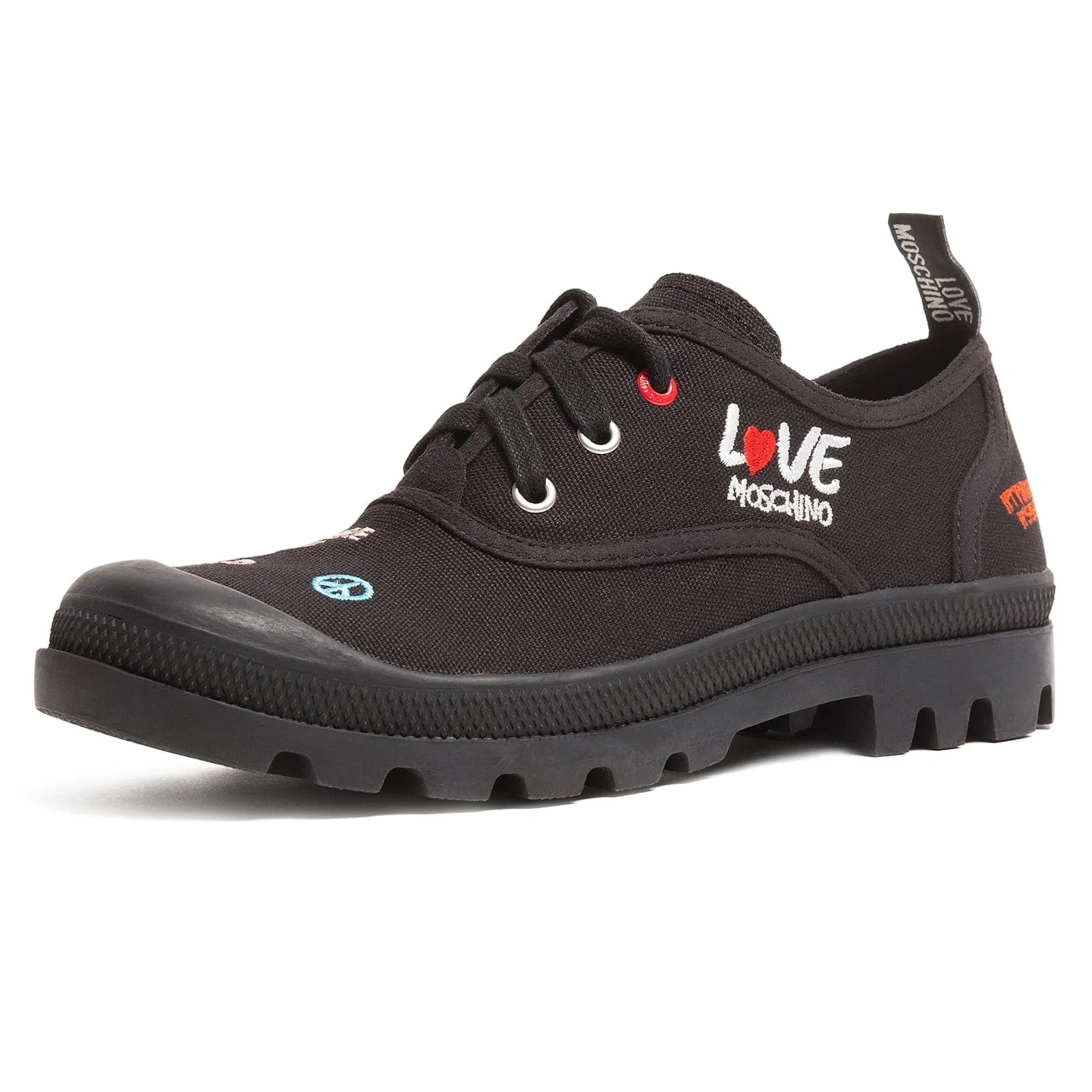 Love Moschino Black Lug Sole Embroidered Sneakers