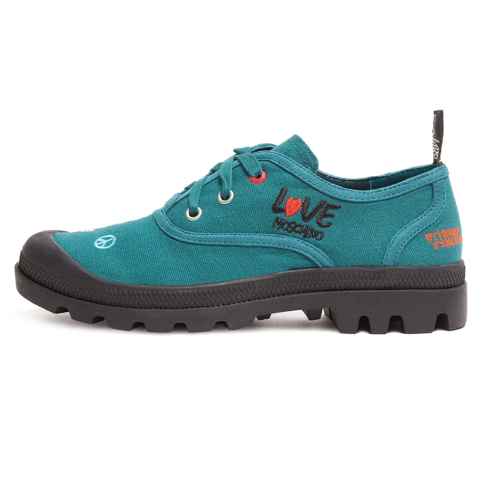 Love Moschino Petrol Lug Sole Embroidered Sneakers