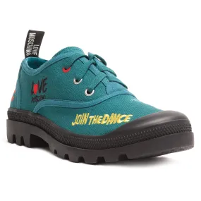 Love Moschino Petrol Lug Sole Embroidered Sneakers