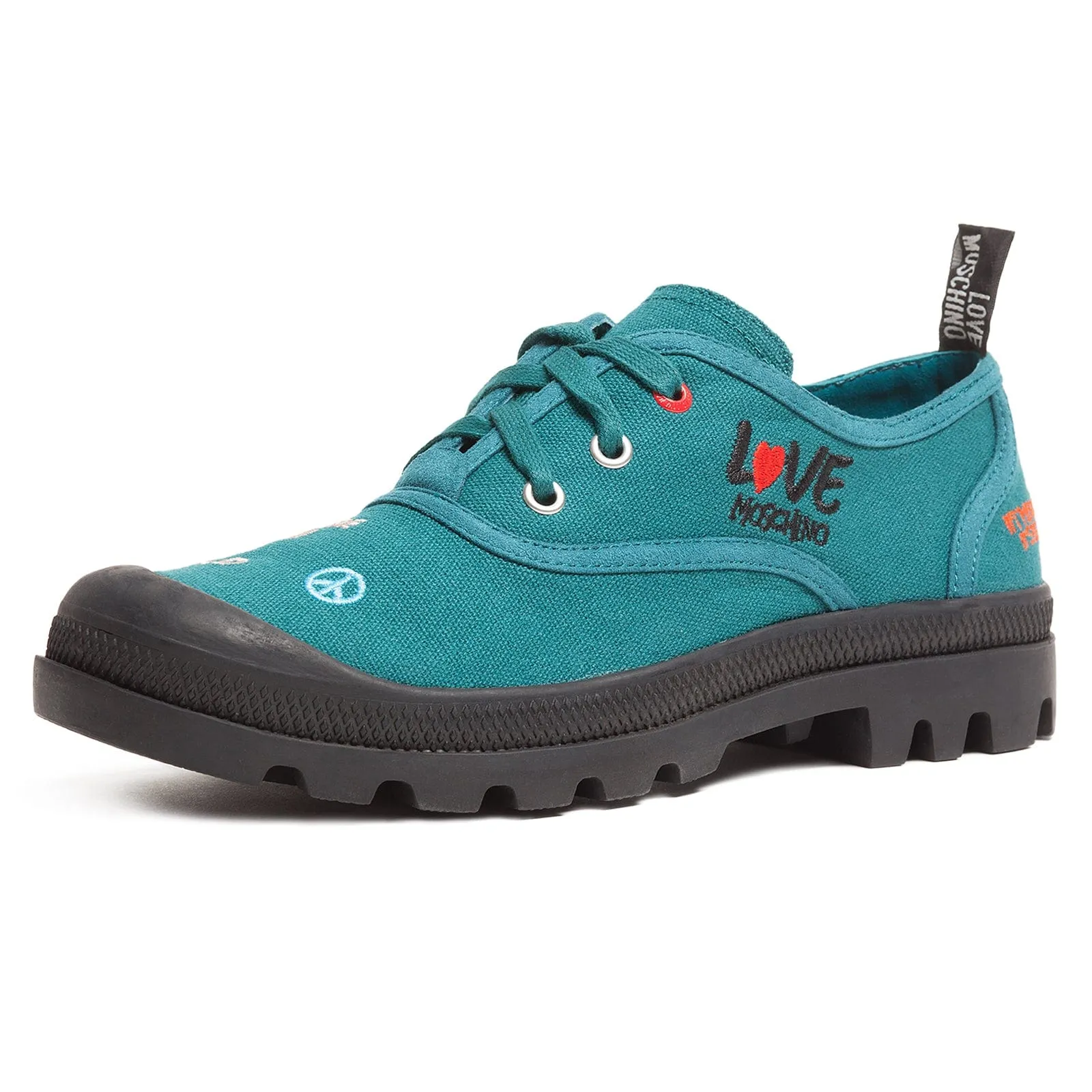 Love Moschino Petrol Lug Sole Embroidered Sneakers