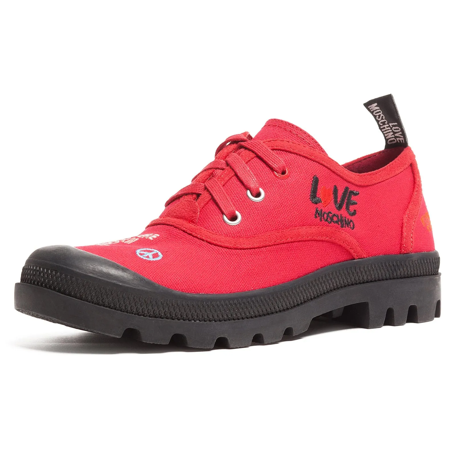 Love Moschino Red Lug Sole Embroidered Sneakers