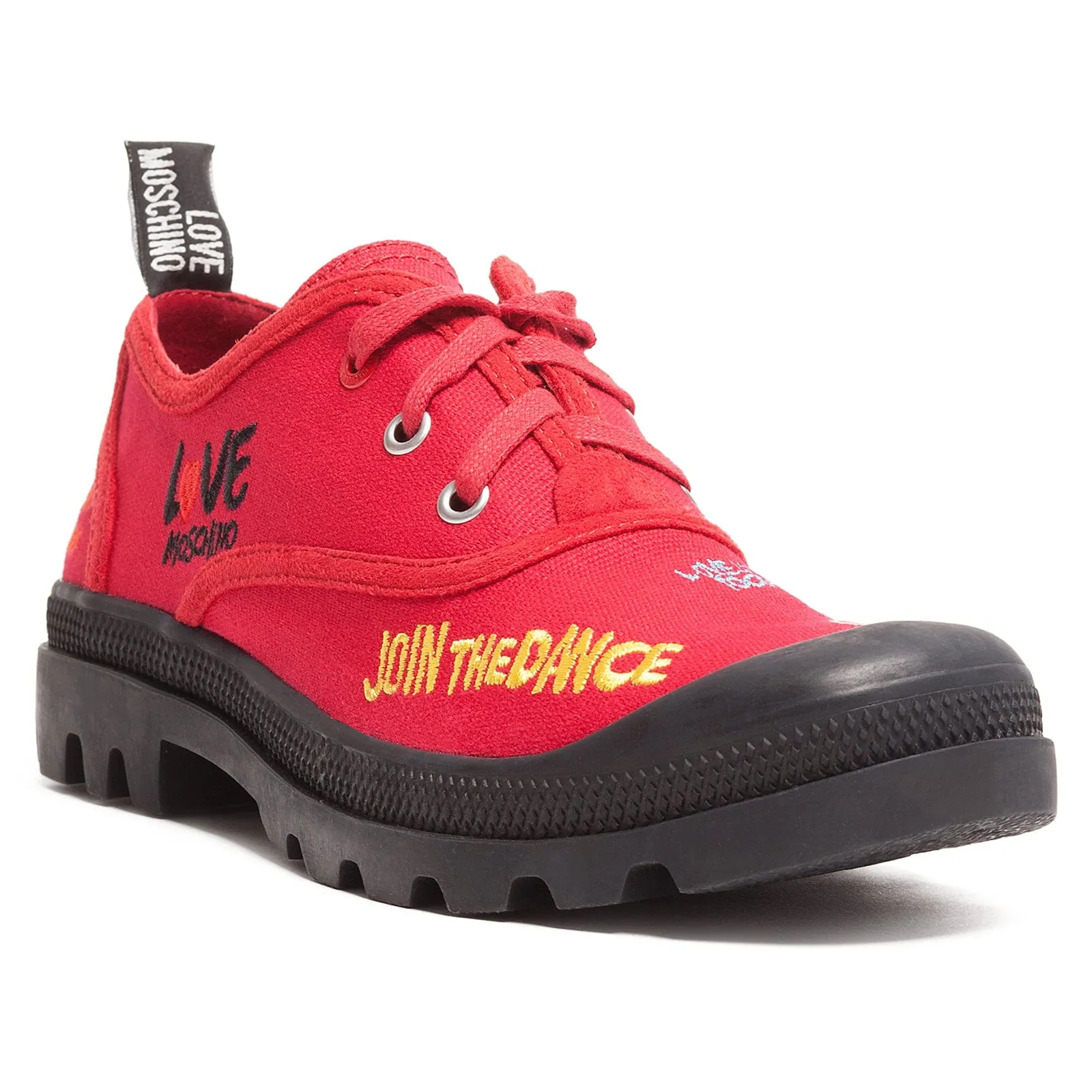 Love Moschino Red Lug Sole Embroidered Sneakers