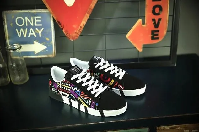 Men's Summer Canvas Sneakers With Multicolor Print | Men's Flat Shoes