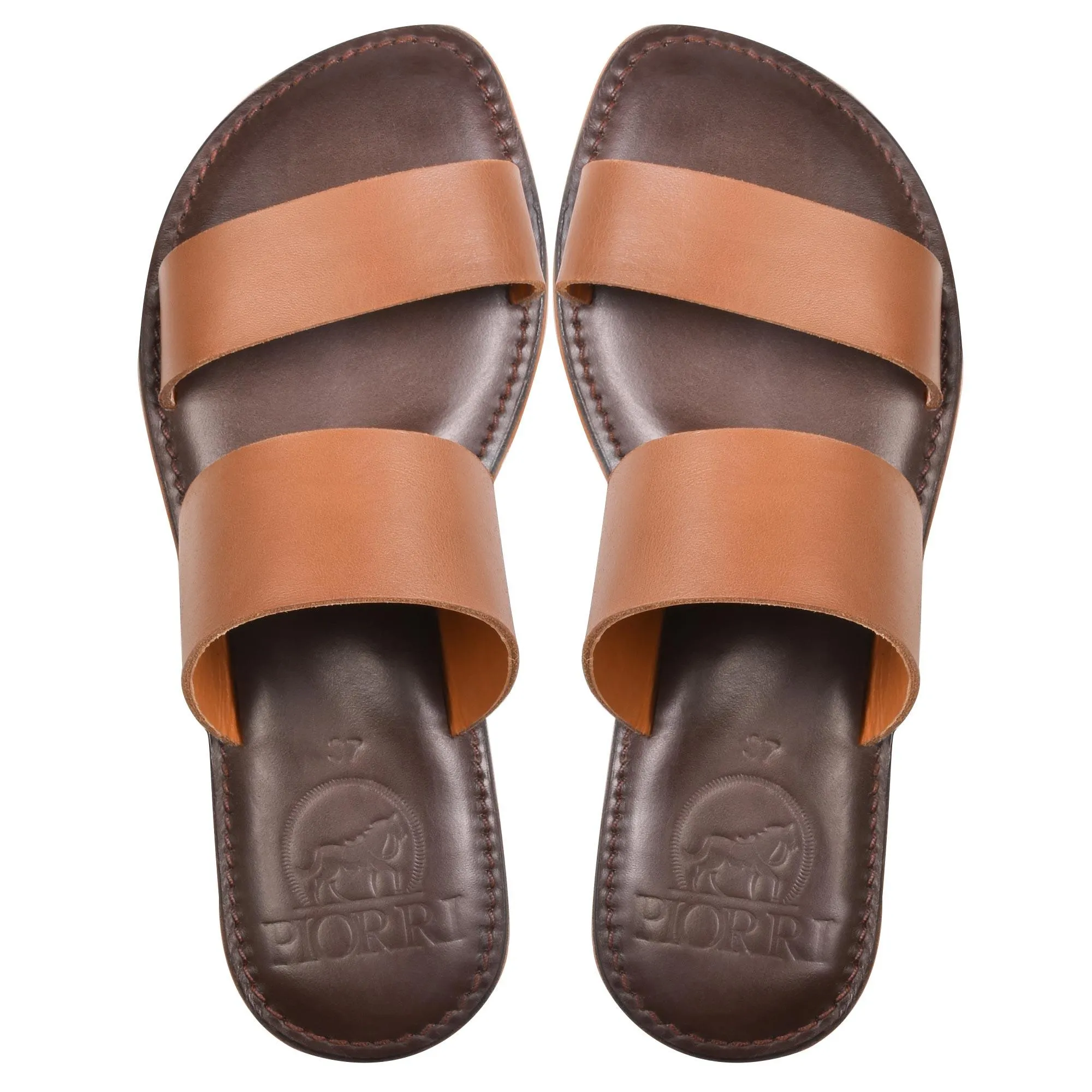 PIORRI by Aerothotic - Sai Women’s Double Strap Natural Leather Slide Sandals  - LK2105