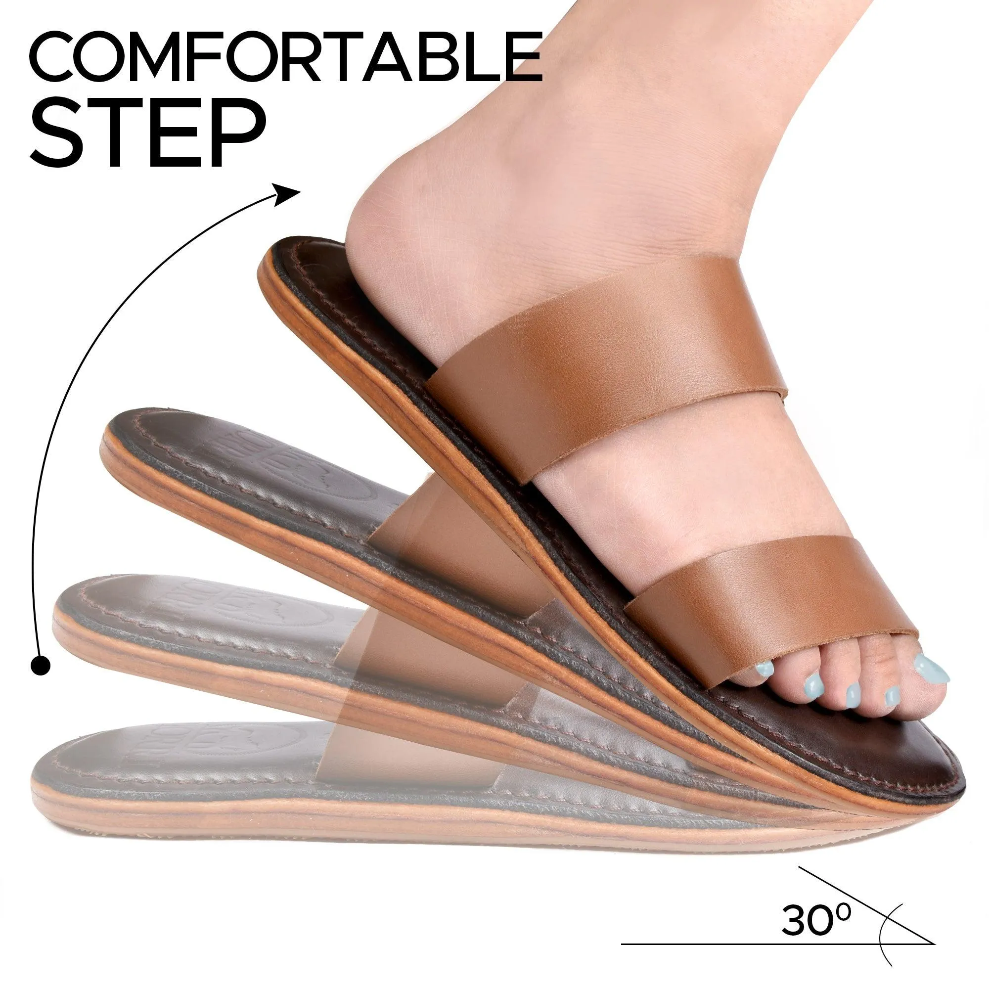 PIORRI by Aerothotic - Sai Women’s Double Strap Natural Leather Slide Sandals  - LK2105