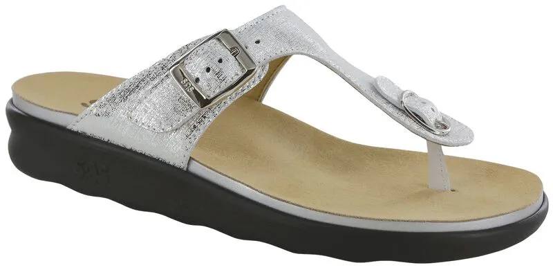 SAS Sanibel T-Strap Slide Sandal - Shiny Silver