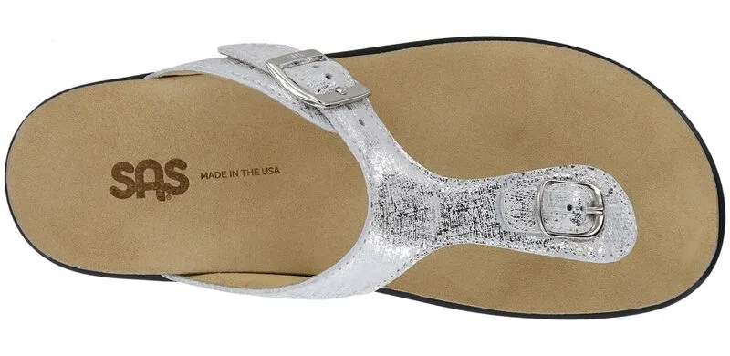 SAS Sanibel T-Strap Slide Sandal - Shiny Silver