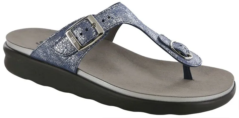 SAS Sanibel T-Strap Slide Sandal - Silver Blue