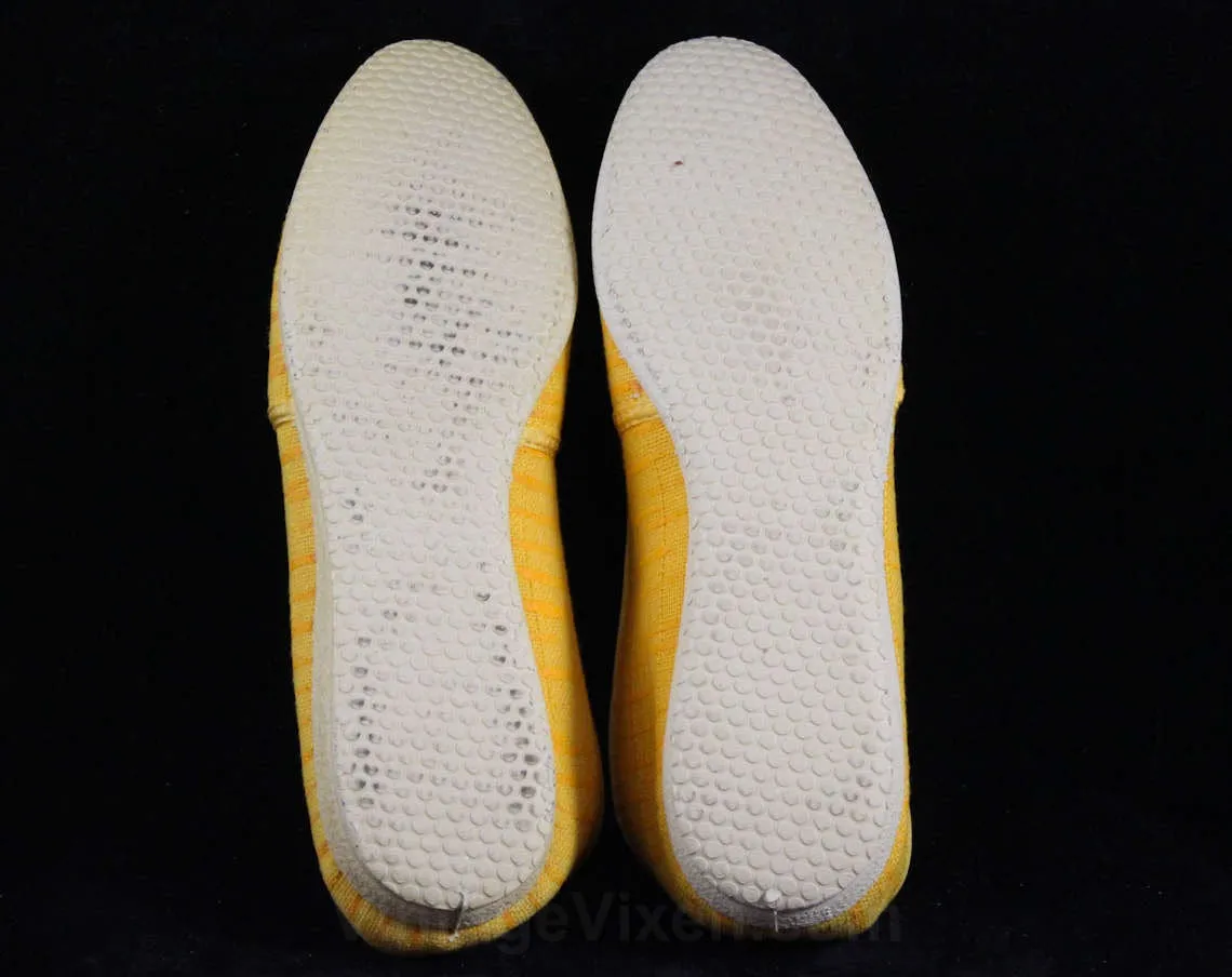 Size 6.5 Yellow Shoes - Casual Tiki Chic Slip On Shoe - 1960s Spring & Summer Flats - Soft Rubber Soles - 60s FunTreads Deadstock - 6 1/2 M