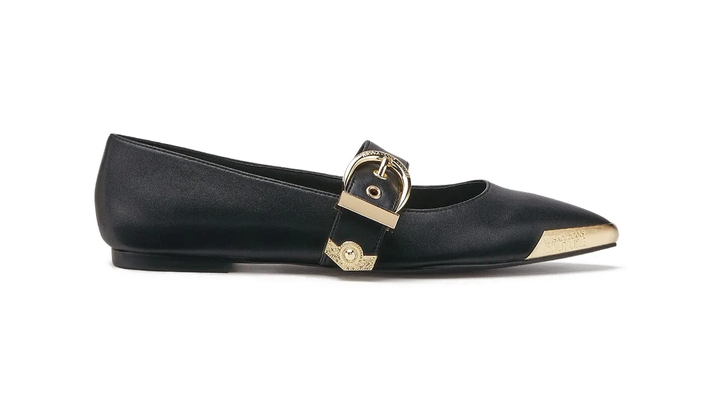 Versace Jeans Couture  Pointed Gold Cap Toe  Flats-