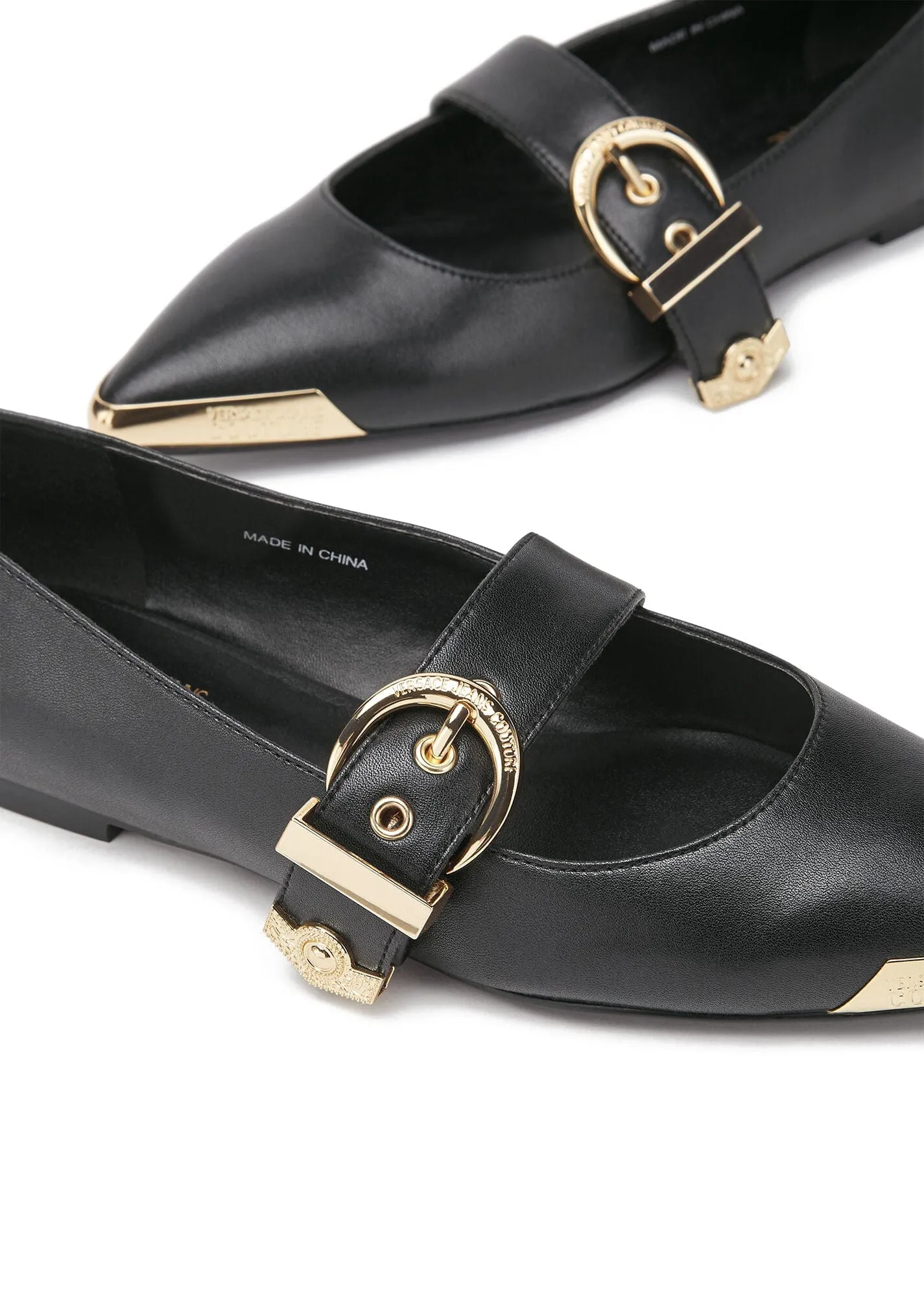 Versace Jeans Couture  Pointed Gold Cap Toe  Flats-